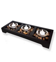 Dekoratif 3 Bölmeli Cam Mumluk Ve 3 Led Mum (Siyah)