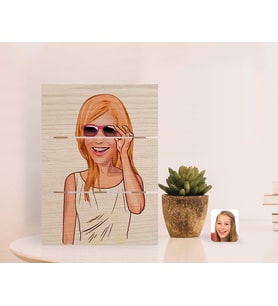 BK Gift Kişiye Özel Kadın Karikatürlü Otantik Masaüstü Ahşap Palet Çerçeve-18 (Beyaz)