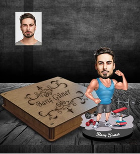 Kişiye Özel Sporcu Karikatürlü Ahşap Biblo Kutulu Bay-8