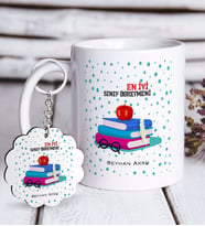 BK Gift Kişiye Özel En İyi Sınıf Öğretmeni Beyaz Kupa ve Anahtarlık Hediye Seti-13 (Model 1)