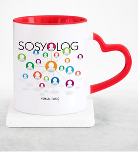 BK Gift Kişiye Özel Mesleki Sosyolog Kırmızı Kalpli Kupa Bardak