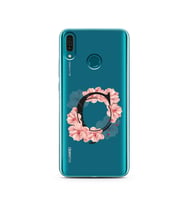 Pembe Çiçekli Harf Tasarım Süper Şeffaf Silikon Telefon Kılıfı Huawei Y9 2019 Ç-