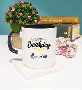 Happy Birthday Tasarımlı Kişiye Özel Doğum Günü Hediyesi Kupa Bardak Siyah
