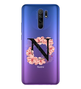 Pembe Çiçekli Harf Tasarım Süper Şeffaf Silikon Telefon Kılıfı Xiomai Redmi 9 N-