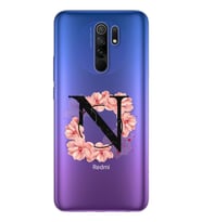 Pembe Çiçekli Harf Tasarım Süper Şeffaf Silikon Telefon Kılıfı Xiomai Redmi 9 N-