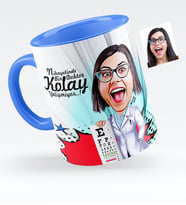 BK Gift Kişiye Özel Bayan Göz Doktoru Karikatürlü Mavi Kupa Bardak  1