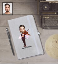 Kişiye Özel Kemancı Karikatürlü Gri Defter Kalem Hediye Seti   Bay-1