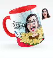 BK Gift Kişiye Özel Bayan Karikatürlü Kırmızı Kupa Bardak  5
