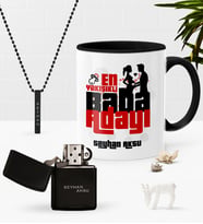 BK Gift Kişiye Özel En Yakışıklı Baba Adayı Siyah Kupa Benzinli Çakmak Kolye Seti (Model 1)