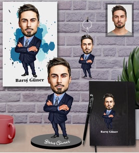 Kişiye Özel Patron Karikatürlü 5 li Hediye Seti Bay-12