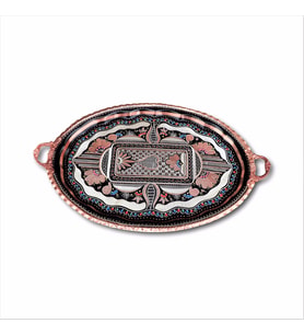 1 mm Kalın Gül Çiçek Oval Bakır Tepsi