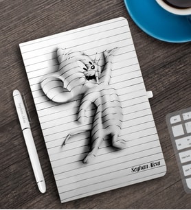 BK Gift Kişiye Özel 3D Çizim Kapaklı Beyaz Defter Kalem Seti - 3