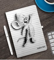 BK Gift Kişiye Özel 3D Çizim Kapaklı Beyaz Defter Kalem Seti - 3