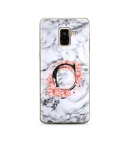 Mermer Çiçekli Harf Tasarım Süper Şeffaf Silikon Telefon Kılıfı Samsung A8 Plus 