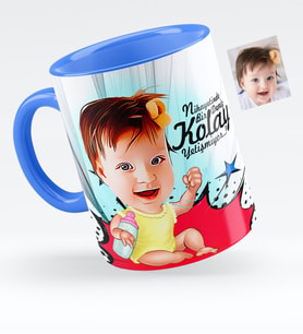 BK Gift Kişiye Özel Kız Bebek Karikatürlü Mavi Kupa Bardak  1