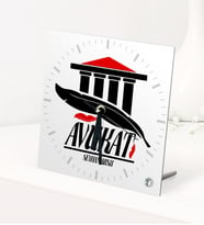 BK Gift Kişiye Özel Avukat Temalı Masaüstü Kare Cam Saat - 3 (Beyaz)
