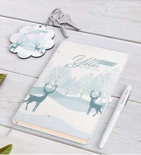 BK Gift Kişiye Özel İsimli Yılbaşı Mutlu Yıllar Beyaz Defter Kalem ve Anahtarlık Hediye Seti-20 (Model 1)