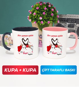 İkili Sevgiliye Sevgililer Günü Hediyesi 10 Kupa Bardak Siyah Pembe