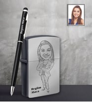 Kişiye Özel Öğretmen Karikatürlü Siyah Çakmak Kalem Hediye Seti Bayan-16 (Model 1)