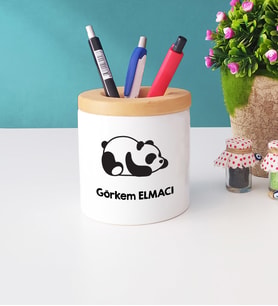 Uykucu Panda Tasarımlı Kişiye Özel Hediye Panda Kalemlik