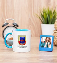 Jandarma Amblemli Mavi Kupa Bardak ve Mavi Mini Fotoğraf Çerçevesi