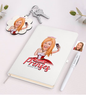 BK Gift Kişiye Özel Pamuk Prenses Karikatürlü Beyaz Defter Kalem ve Anahtarlık Hediye Seti-3 (Model 1)