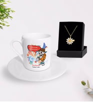 BK Gift Kişiye Özel Resim Öğretmeni Türk Kahvesi Fincanı ve İsimli Papatya Kolye Hediye Seti-1 (Model 1)