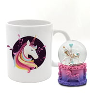 Sevgiliye Işıklı Mini Atlıkarınca Kar Küresi & Unicorn Kupa Hediye Seti