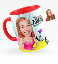 BK Gift Kişiye Özel Bayan Karikatürlü Kırmızı Kupa Bardak  7