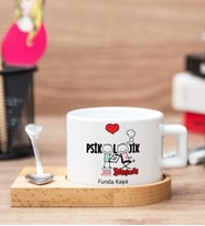 Psikolojik Danışmana Hediye Ahşap Altlıklı Fincan