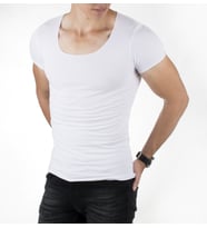 DeepSEA Beyaz Geniş Yaka Likralı Tişört Oval Yaka Slim Fit Eteği Oval Açık Yaka T-shirt 1801199