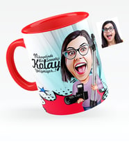BK Gift Kişiye Özel Bayan Fotoğraf Sanatçısı Karikatürlü Kırmızı Kupa Bardak  1