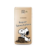 Snoopy Tasarımlı Süper Şeffaf Silikon Telefon Kılıfı Samsung C7 Pro 