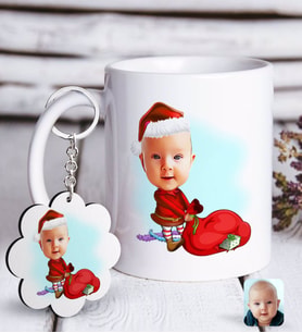 BK Gift Kişiye Özel Bebek Karikatürlü Beyaz Kupa ve Anahtarlık Hediye Seti-6 (Model 1)