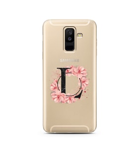Pembe Çiçekli Harf Tasarım Süper Şeffaf Silikon Telefon Kılıfı Samsung A6 Plus L