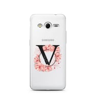 Pembe Çiçekli Harf Tasarım Süper Şeffaf Silikon Telefon Kılıfı Samsung Core 2 V-
