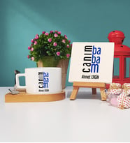 Babaya Hediye Canım Babam Tasarımlı Kişiye Özel Baba Ahşap Altlıklı Fincan ve Dekoratif Taş Baskı Seti
