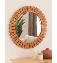 Dfn Wood Masif Ahşap Yuvarlak Dekoratif Duvar Salon Banyo Aynası