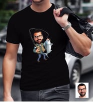 BK Gift Kişiye Özel Bay Balık Avcısı Karikatürlü Siyah T-Shirt
