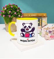 Sevimli Panda Tasarımlı Kişiye Özel Panda Kupa Bardak Sarı
