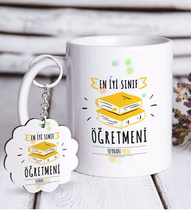 BK Gift Kişiye Özel En İyi Sınıf Öğretmeni Beyaz Kupa ve Anahtarlık Hediye Seti-6 (Model 1)