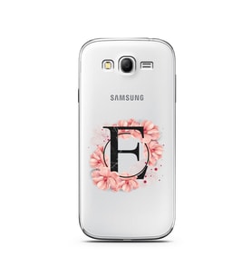Pembe Çiçekli Harf Tasarım Süper Şeffaf Silikon Telefon Kılıfı Samsung Grand Neo