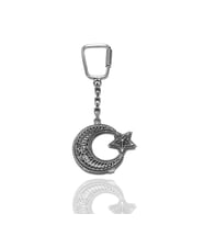 Ayıldızlı Model Oksitli Telkari 925 Ayar Gümüş Anahtarlık