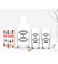 BK Gift Kişiye Özel Renkli Baskılı Şerefe ve Sağlığa Tasarımlı İkili Rakı Bardağı Karaf ve Cep Kitabı Hediye Seti-1 (Model 1)