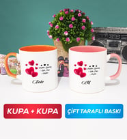 İkili Sevgililer Günü Hediyesi Kupa Bardak Turuncu Pembe