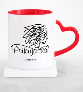 BK Gift Kişiye Özel Mesleki Psikiyatrist Kırmızı Kalpli Kupa Bardak  2
