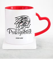 BK Gift Kişiye Özel Mesleki Psikiyatrist Kırmızı Kalpli Kupa Bardak  2