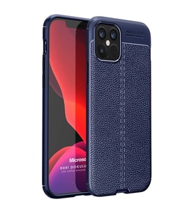 Microsonic Apple iPhone 12 Pro Kılıf Deri Dokulu Silikon Lacivert