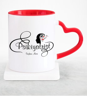 BK Gift Kişiye Özel Mesleki Psikiyatrist Kırmızı Kalpli Kupa Bardak  1