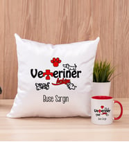 Veteriner Hekim Kare Yastık ve Kırmızı Kupa Bardak